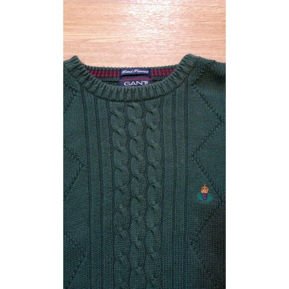 Vintage Gant Sweater Mens Sz Extra Large Cable Knit Green Pullover Embroidered - Picture 4 of 15
